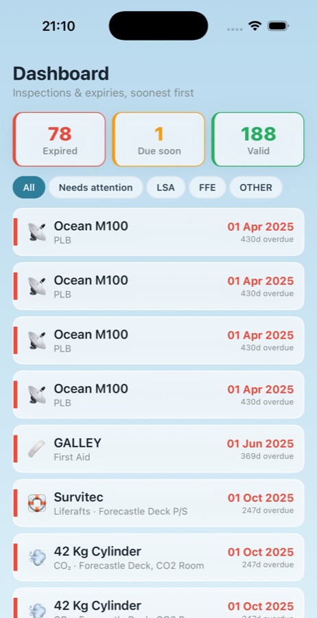 ISMpilot dashboard on iPhone